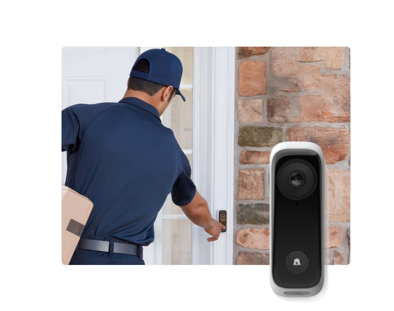 Man ringing video doorbell